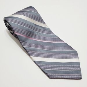 Roberto Villini Couture Gray Stripe Pattern 7 Fold Men's Silk Necktie Jacquard
